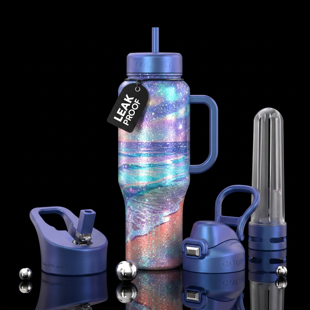 Dreamcore sparkle beachside and ocean, sparle, dre... water bottle design