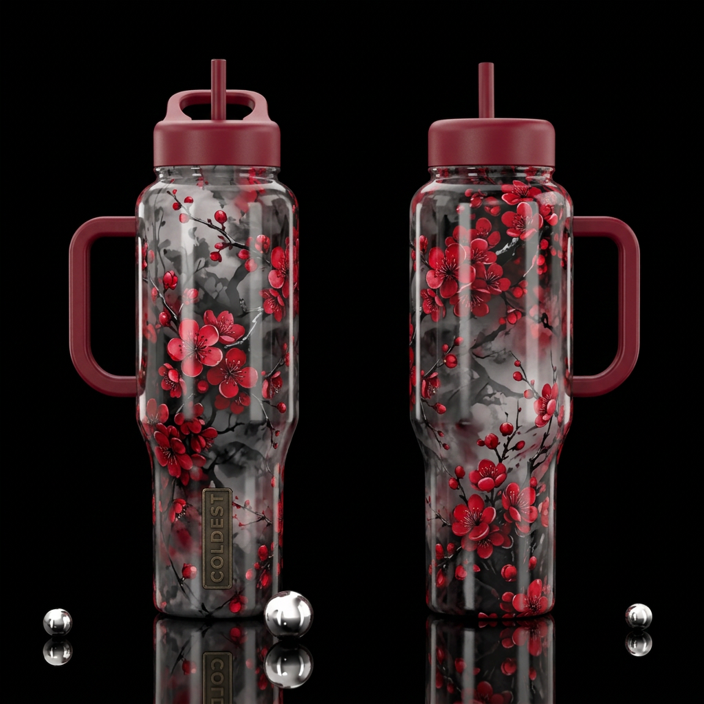 Gothic Plum Blossoms water bottle design