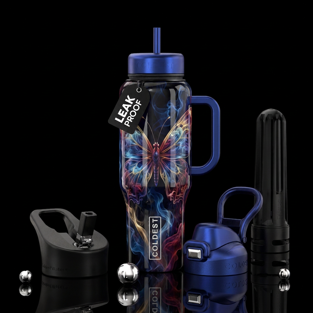 Butterfly made of cloudy smoke, colorful, detailed... water bottle design