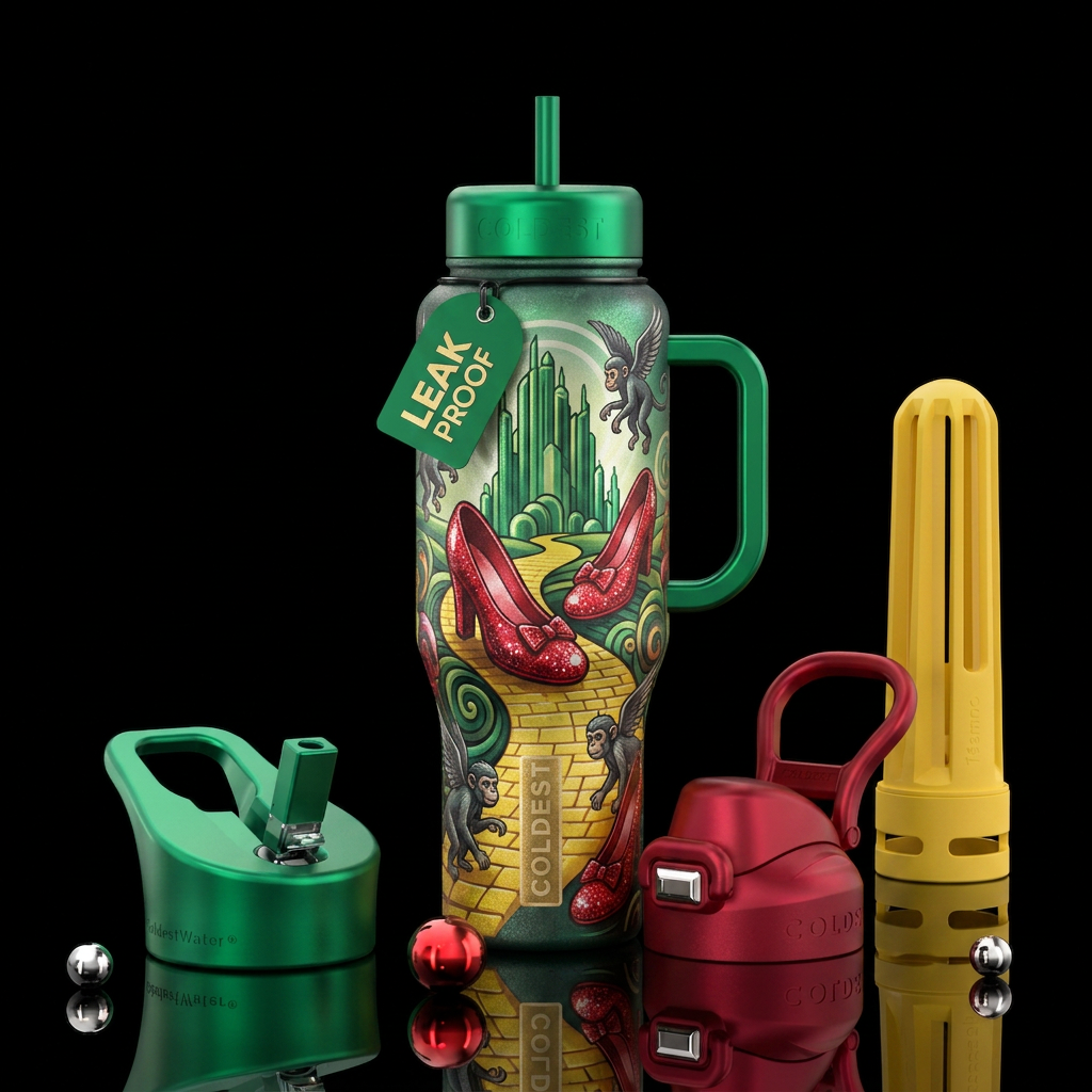Emerald City, red glitter shoes, yellow brick road... water bottle design