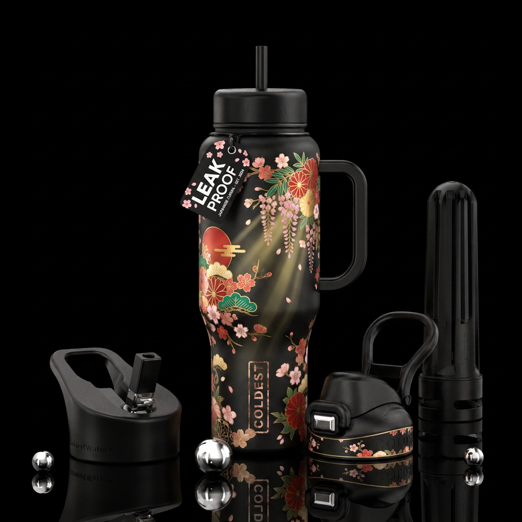 Delicate Japanese Floral water bottle design