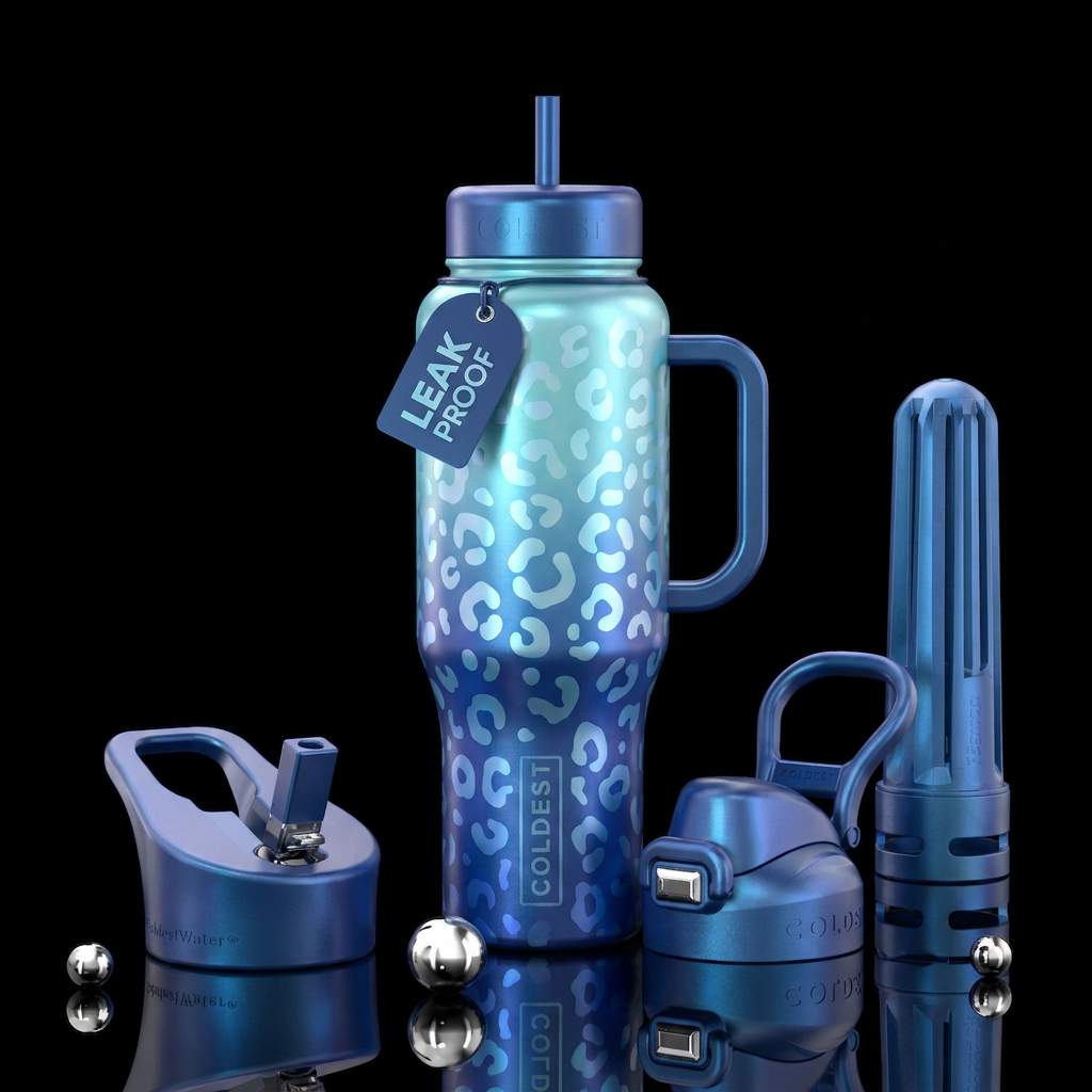 Blue Leopard water bottle design