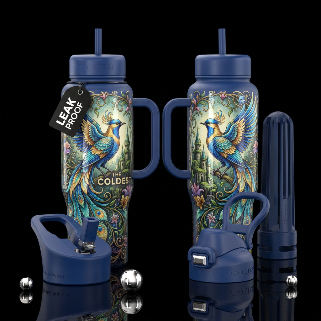 Bluebird of paradise, vintage, fantasy, glossy, pl... water bottle design