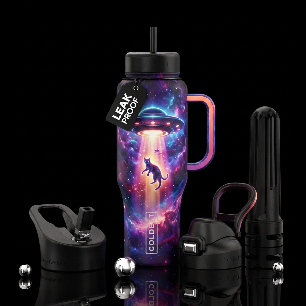 Cosmic Cat Abduction water bottle design