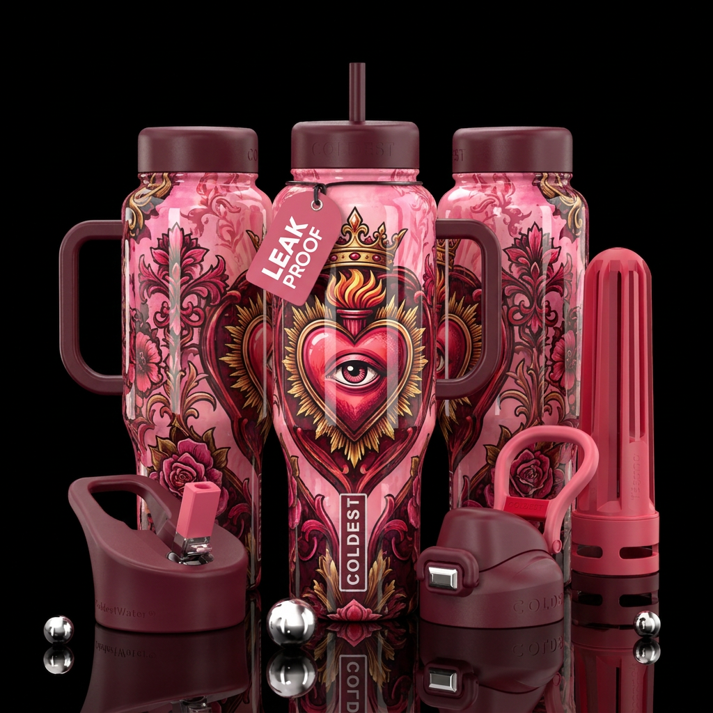 Sacred Flame Heart water bottle design