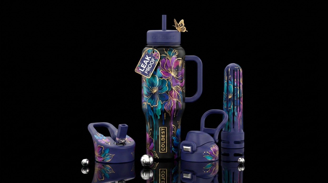 hand-painted florals and a tiny golden butterfly. ... water bottle design