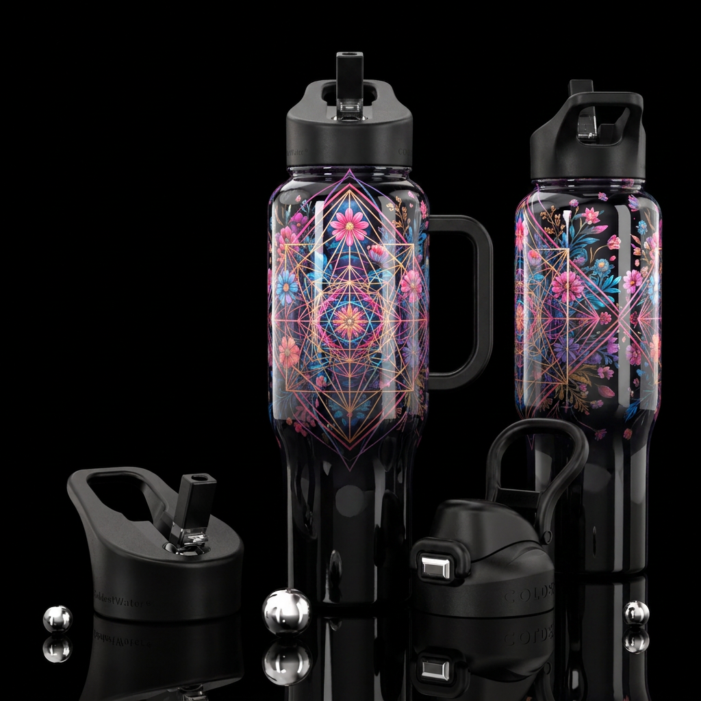Sacred Geometry Wildflowers water bottle design
