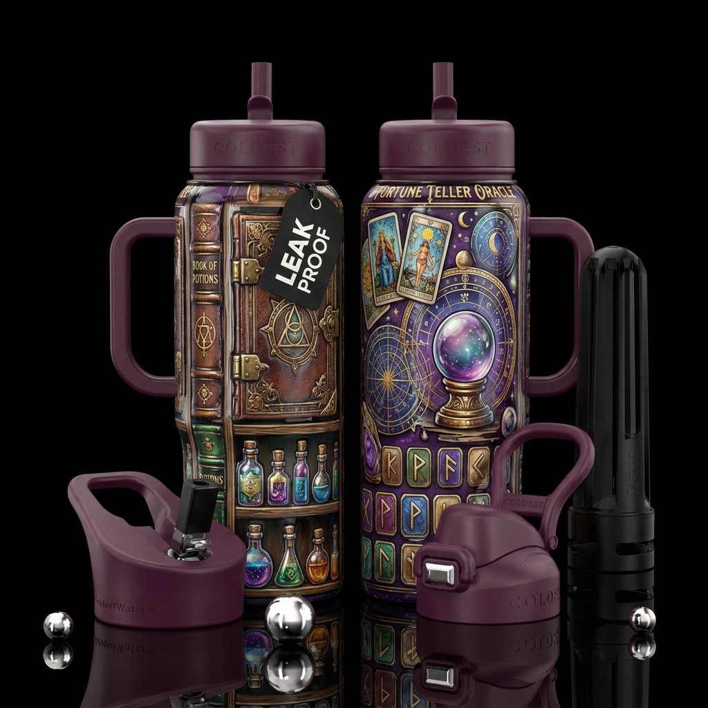 Fortune Teller Oracle, 3 dimensional, mystical, bo... water bottle design
