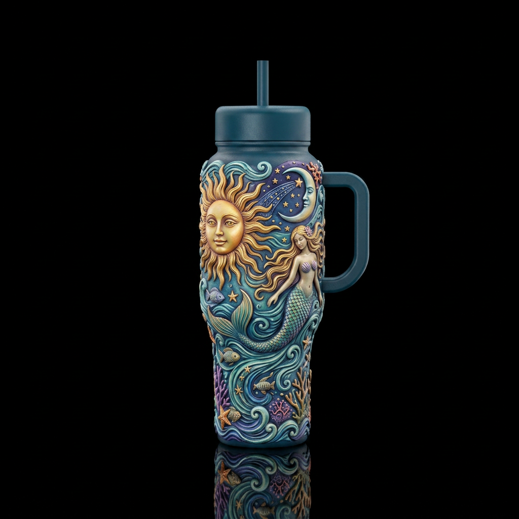 Sun Moon Mermaid water bottle design