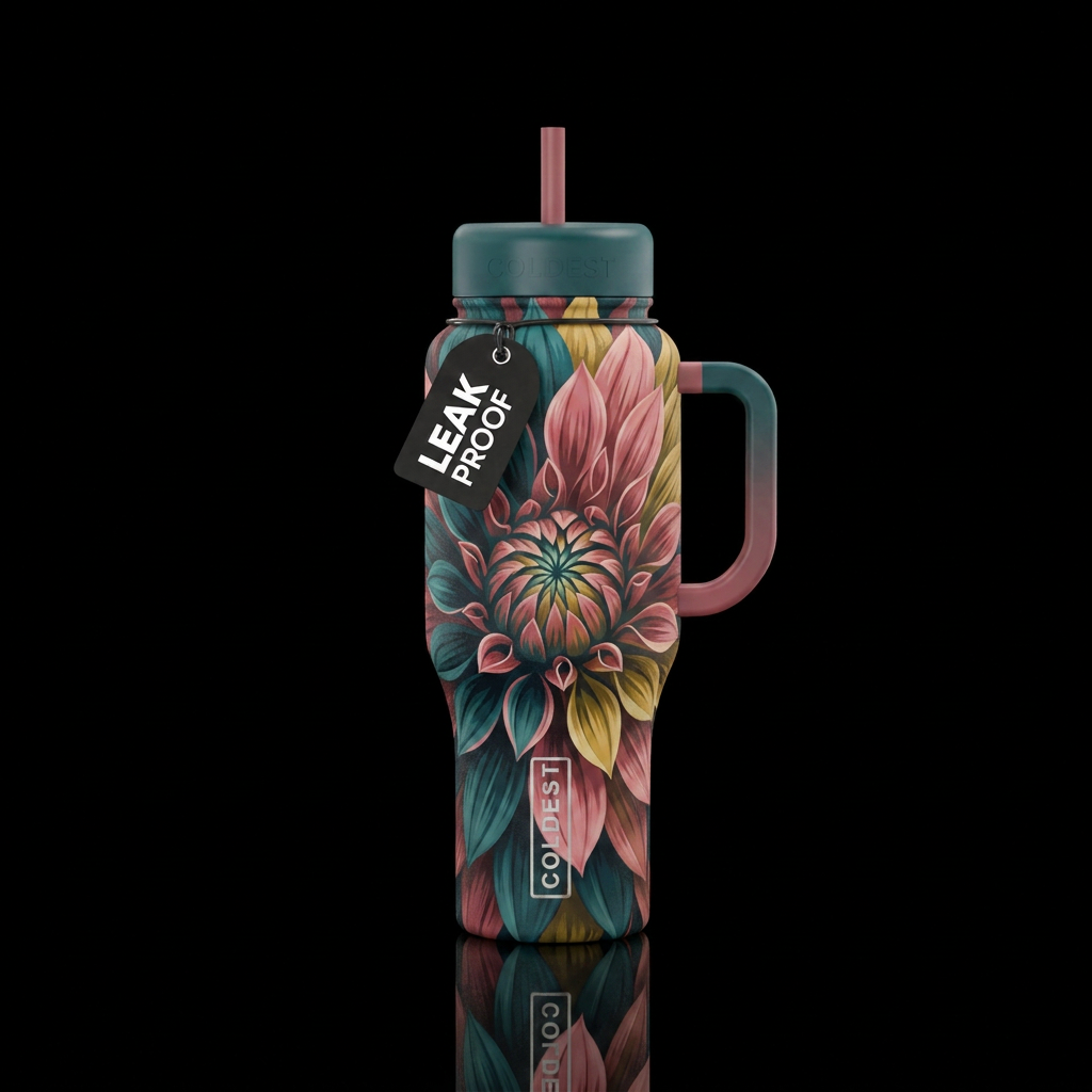 Radiant Petals of summer joy, up close detail, bol... water bottle design