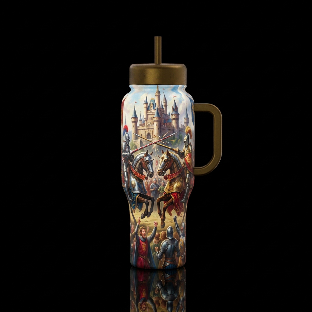 Dueling Knights water bottle design
