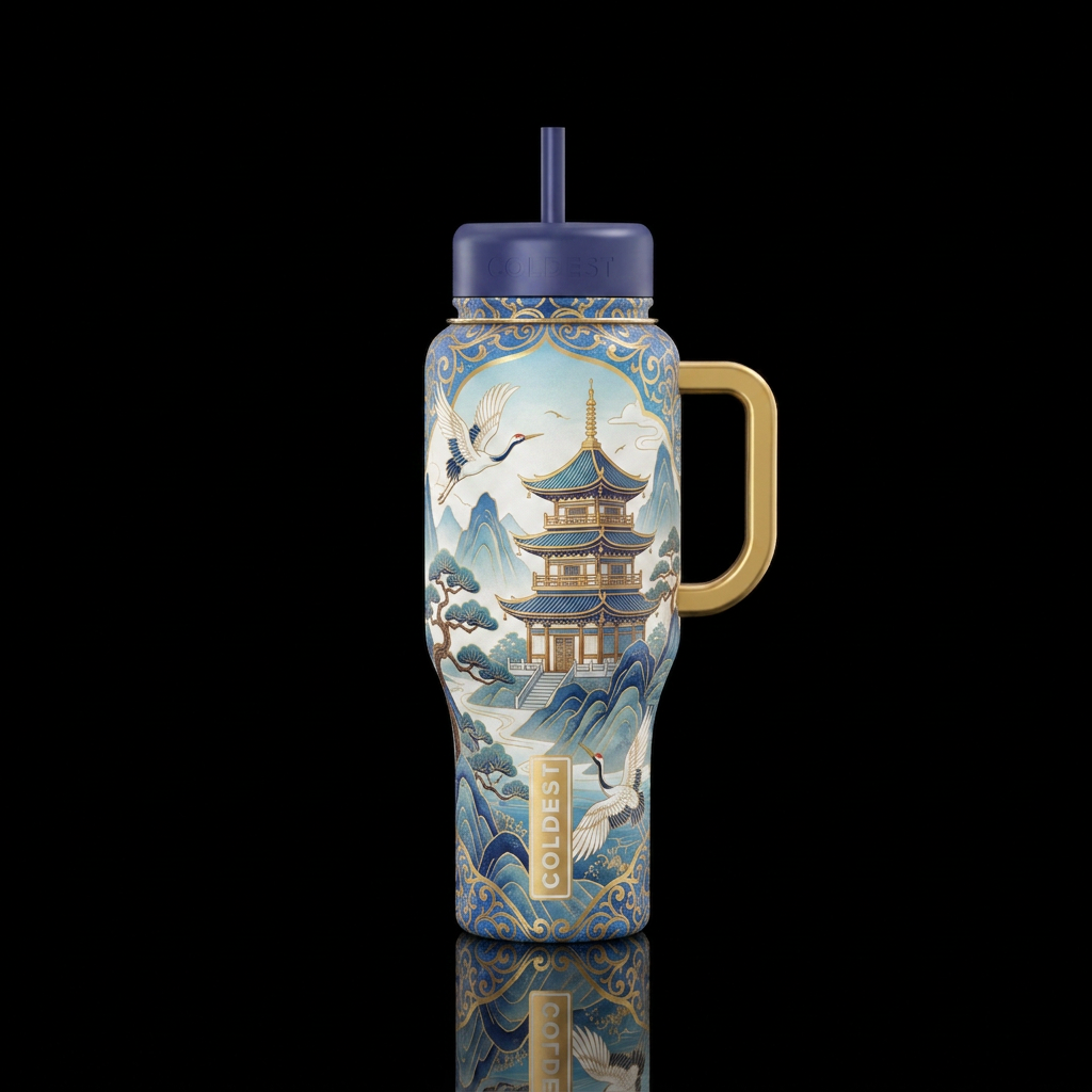 Eastern-inspired landscape water bottle design