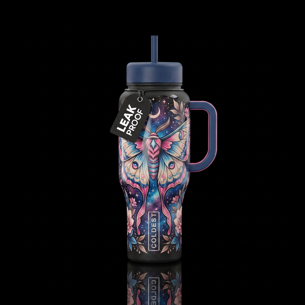 Floral moth water bottle design