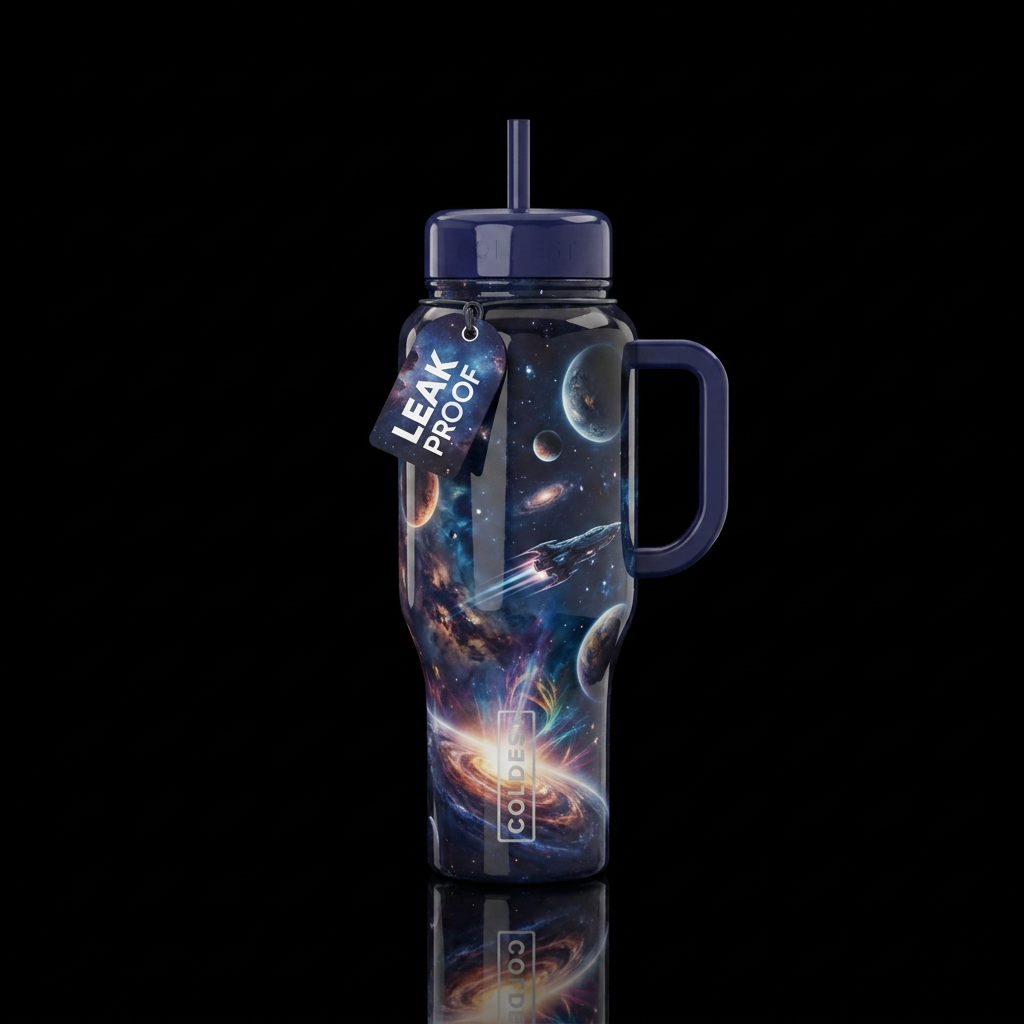 spaceship among the planets water bottle design