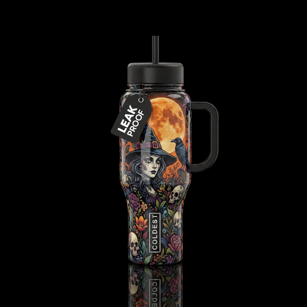 Enchanted Witch, Garden, colorful, glossy, bold, e... water bottle design