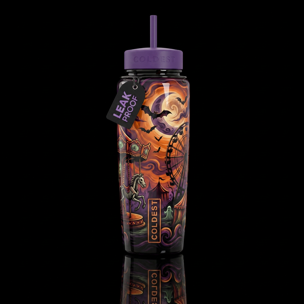 Spooky Carnival, Orange, realism, glossy, purple, ... water bottle design