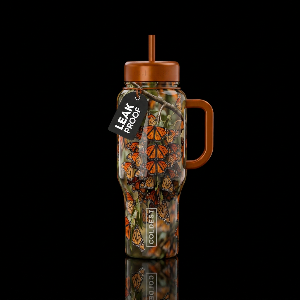 Kaleidoscope of Monarchs water bottle design