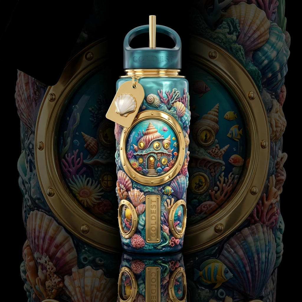 Underwater Seashell Retreat water bottle design