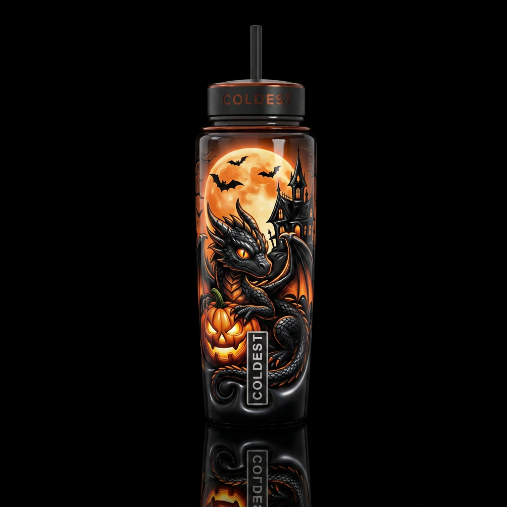 Baby Dragon at Halloween water bottle design
