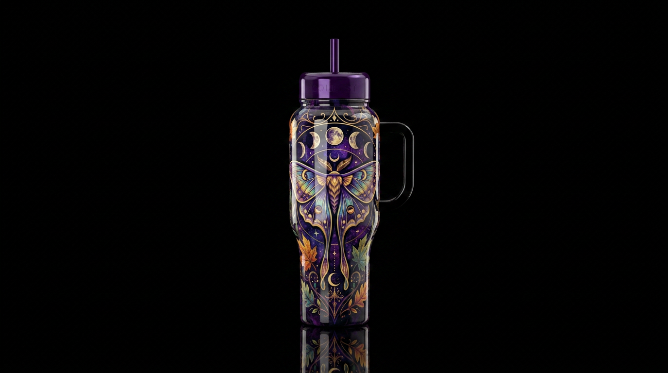 Autumn Moon Moth Guardian water bottle design