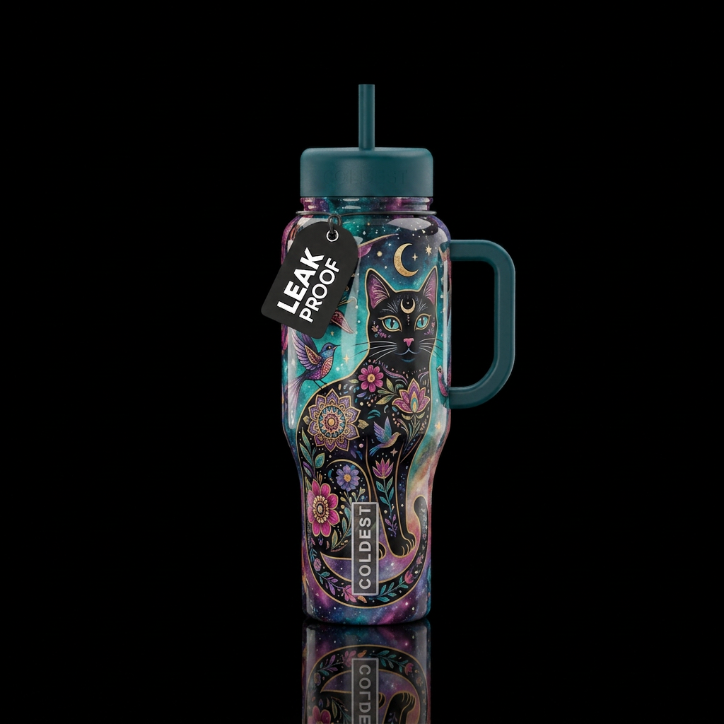 Black Cat Energy water bottle design