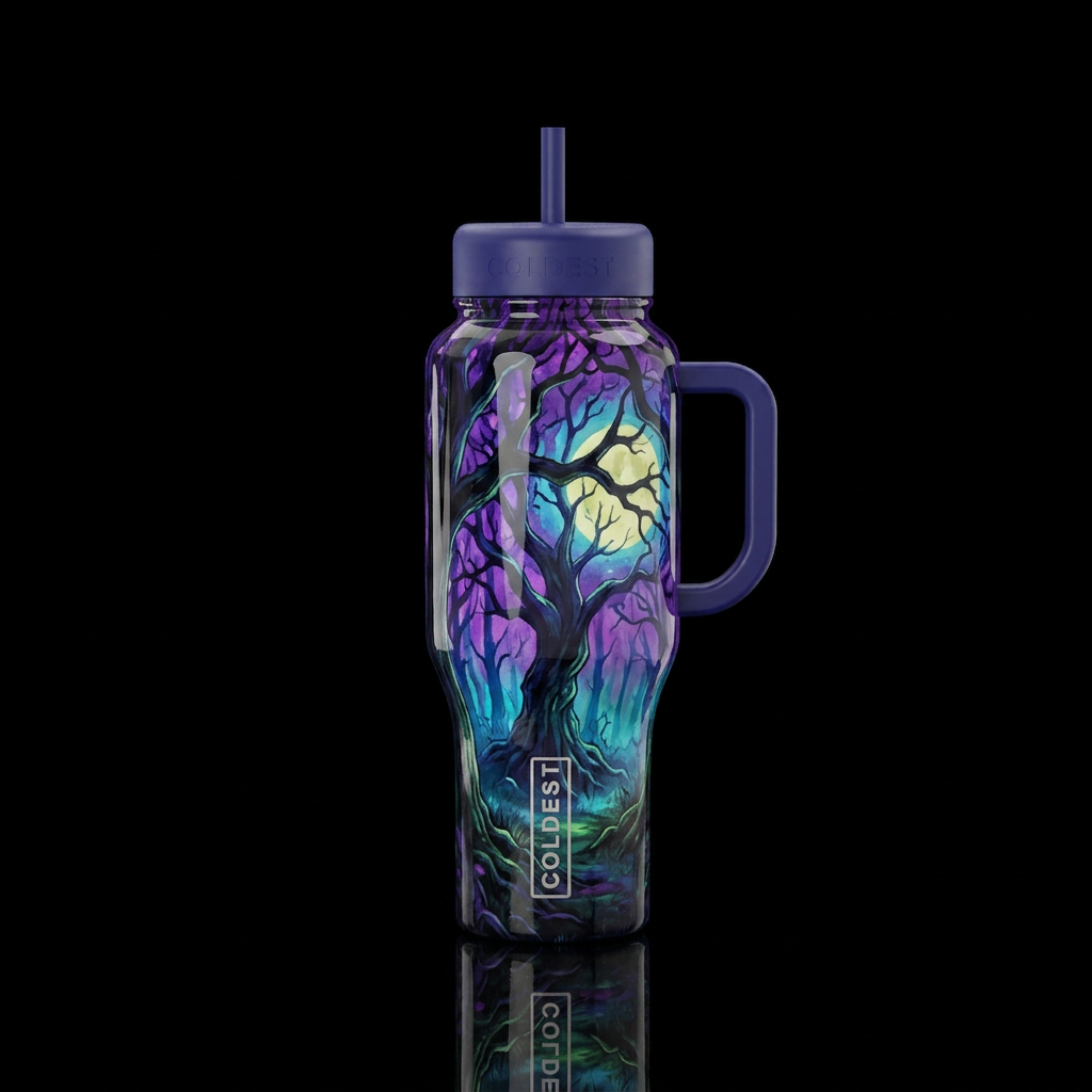 Moonlit Oak Tree Forest water bottle design