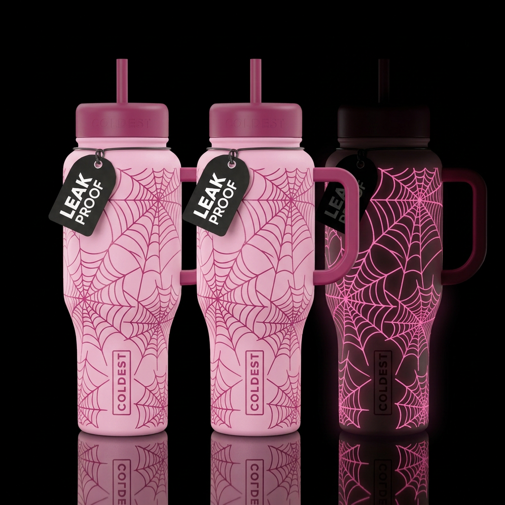 Pink Spiders water bottle design
