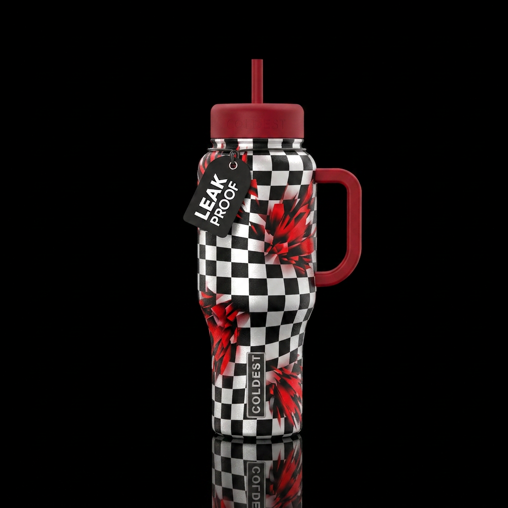 Bursting Checkers water bottle design