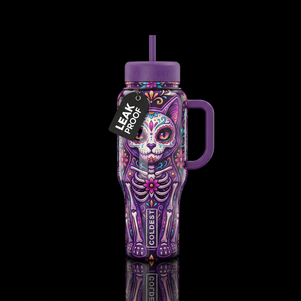 Dia de Los Muertos Skeleton Cat water bottle design