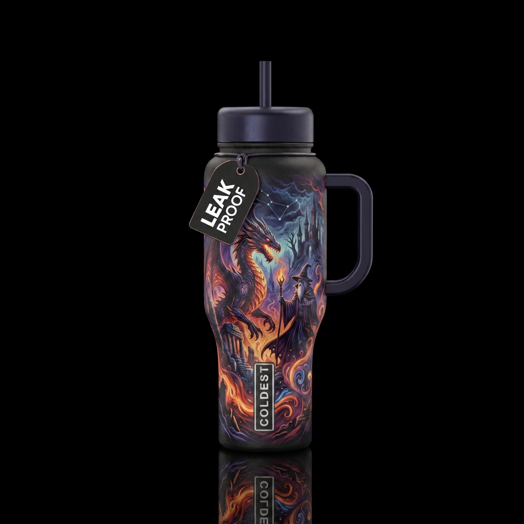Dragon and Wizard water bottle design