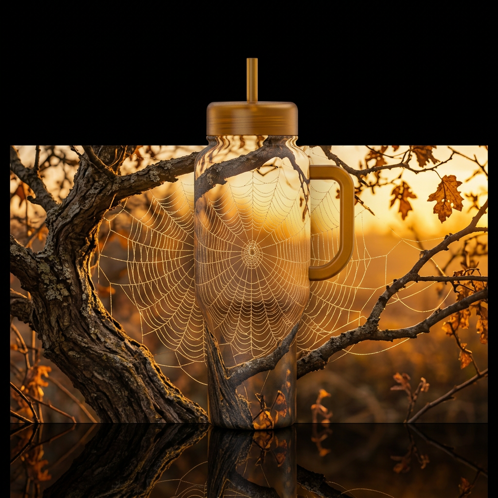 Spider Web at Sunset water bottle design