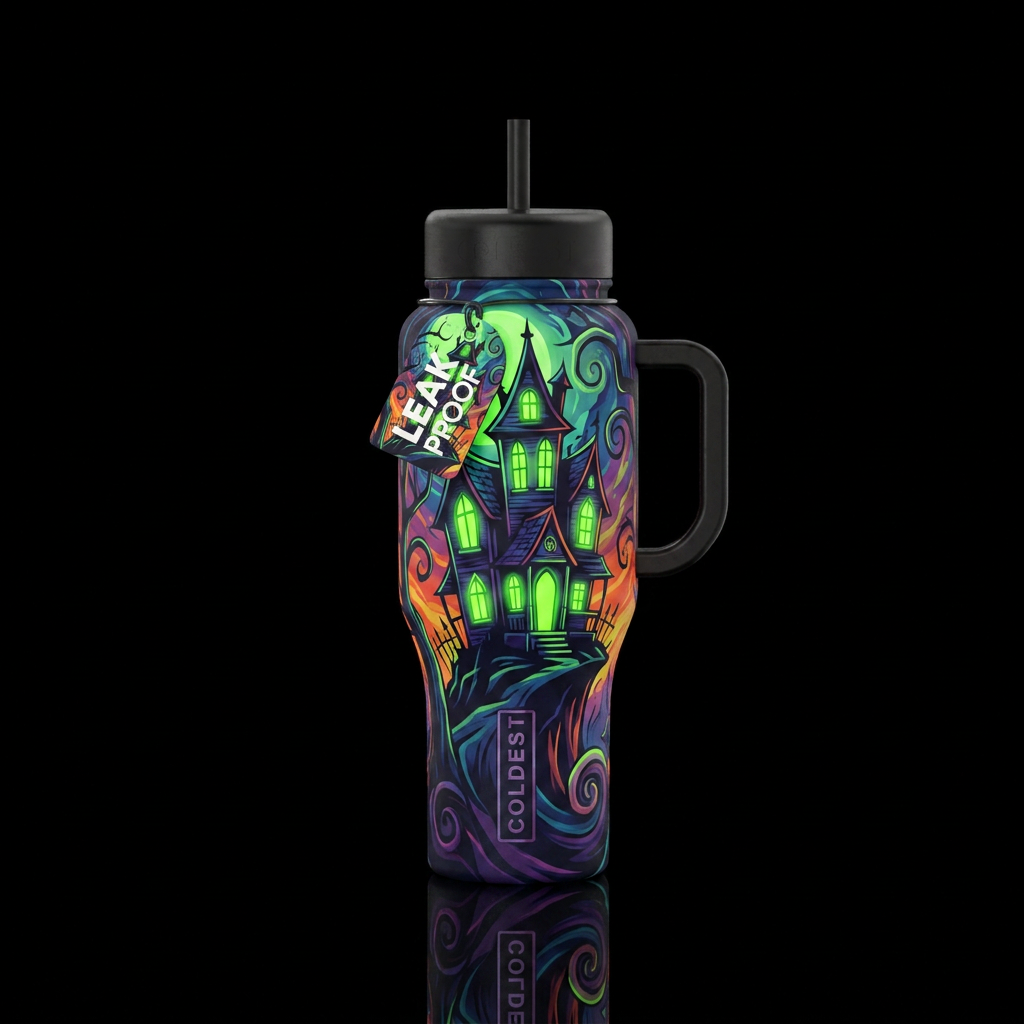 The Haunted House (Glow in the dark) water bottle design