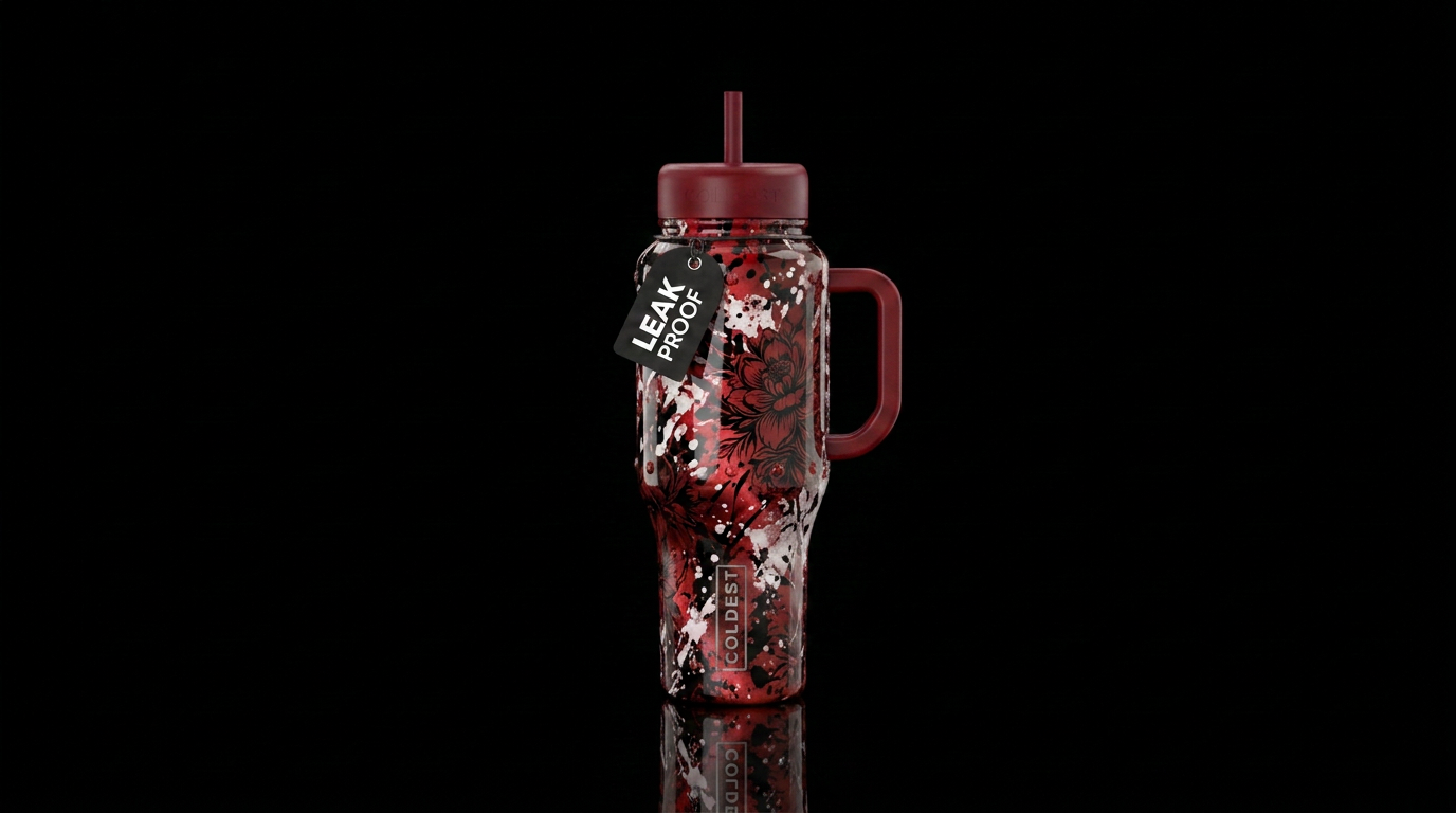 Glossy Cat eye Red bottle, black and pearl white s... water bottle design