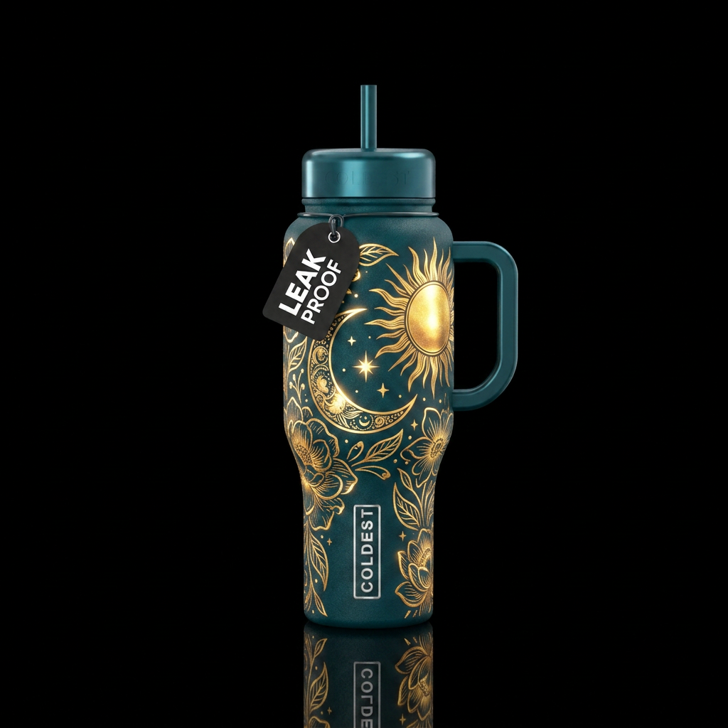 Sun and Moon Floral water bottle design