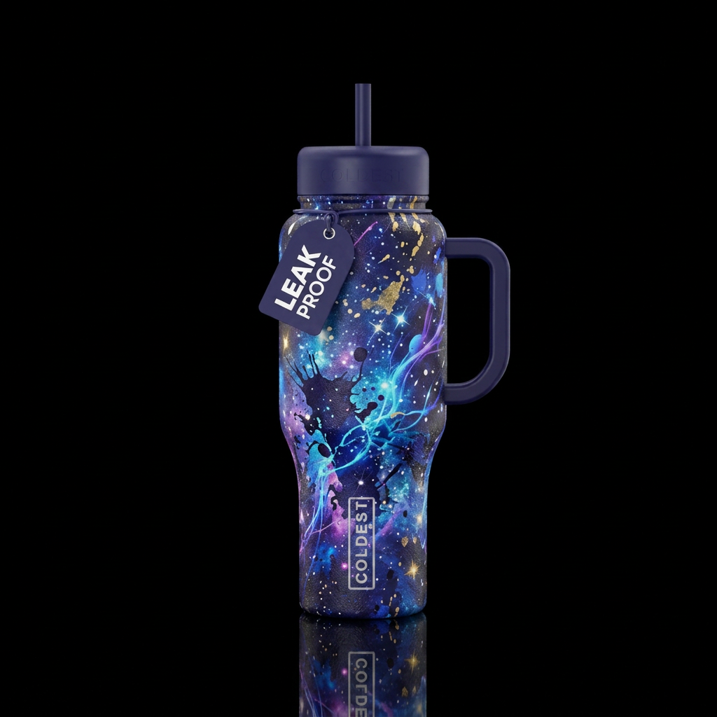 Vibrant Space water bottle design