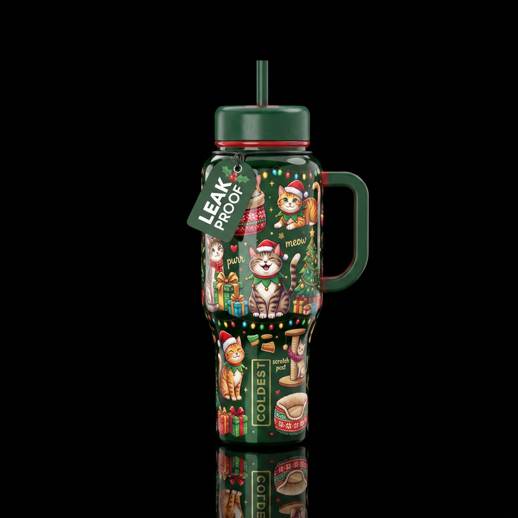 Merry Christpurr meow water bottle design