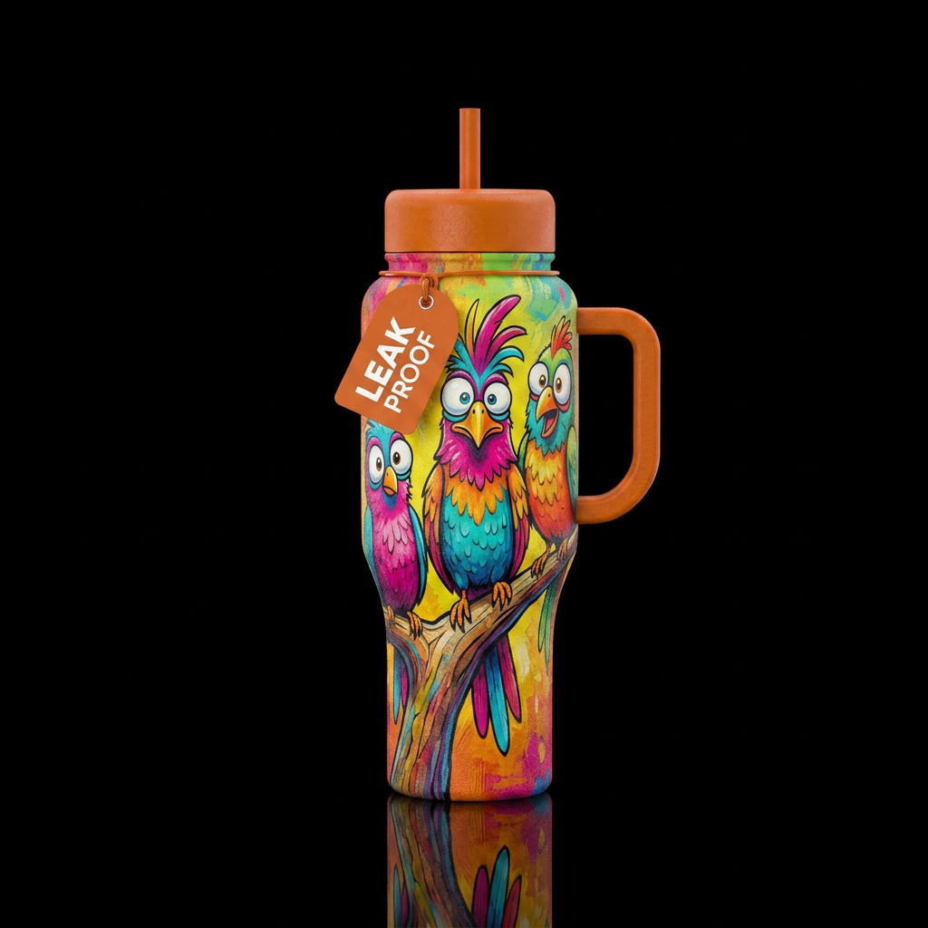 Quirky Birds water bottle design