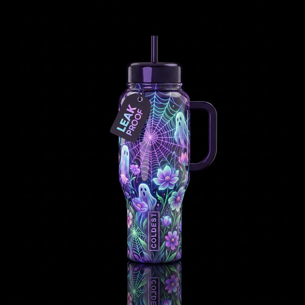Glowie Webs and Petal water bottle design