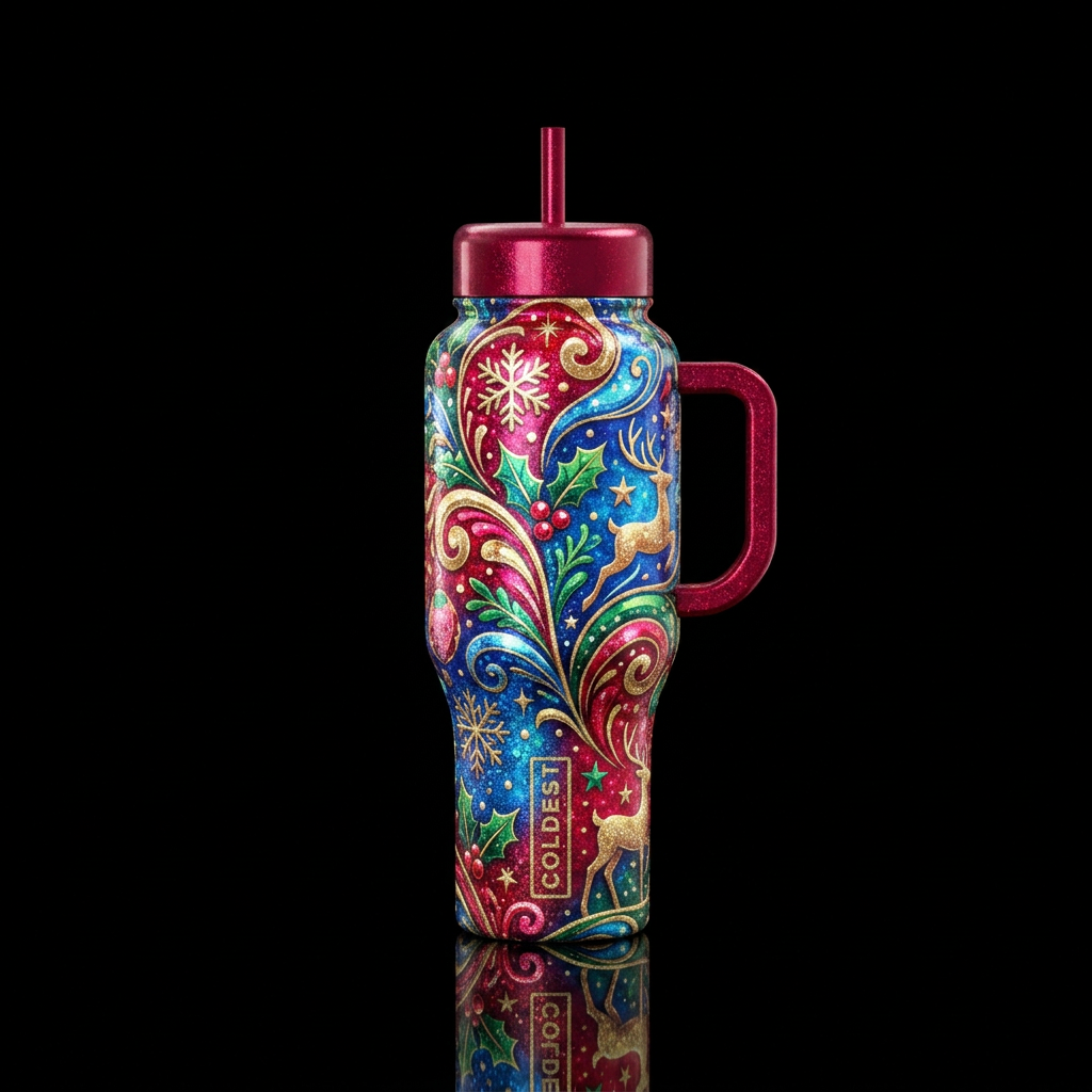 Sparkly Christmas water bottle design