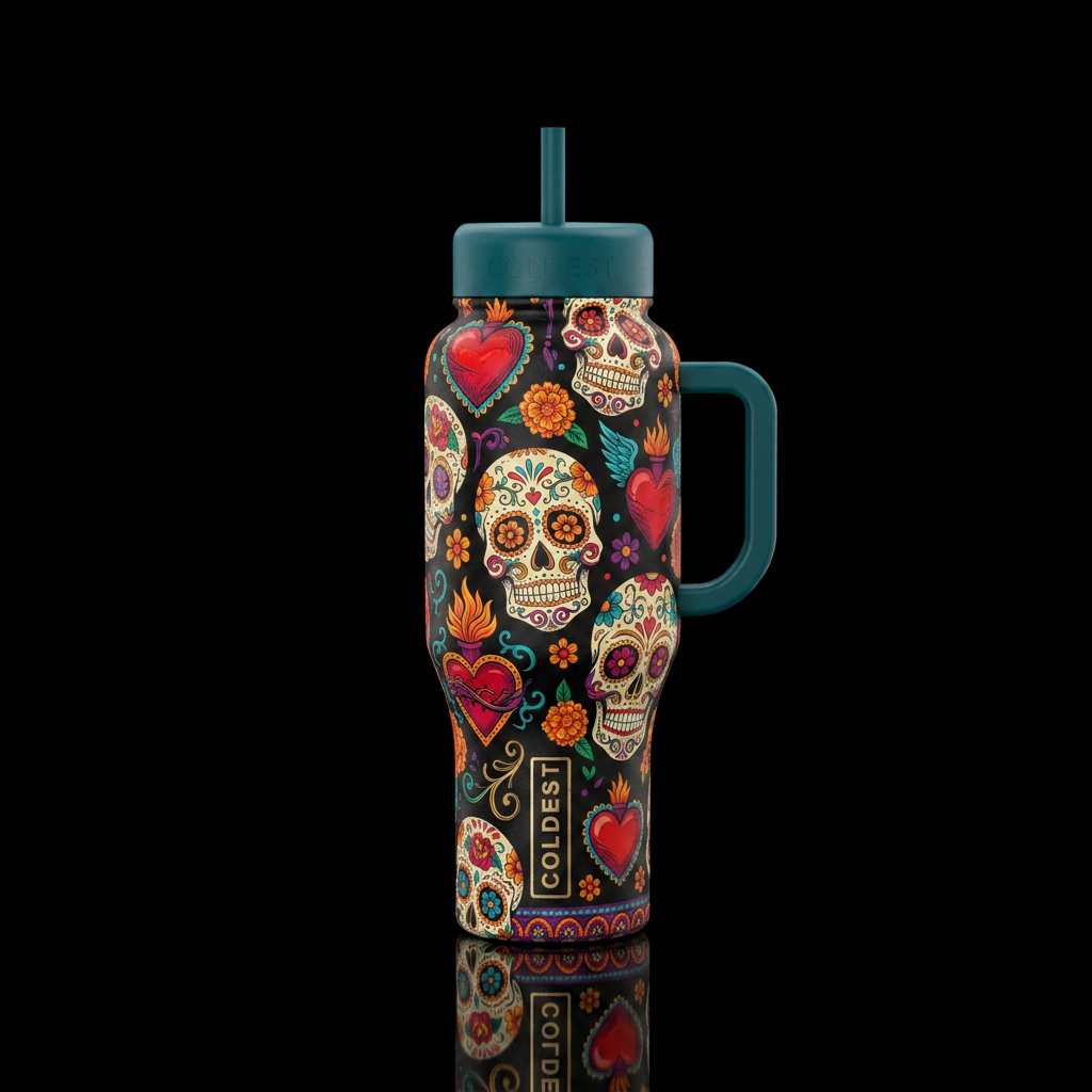 Skulls and Hearts water bottle design