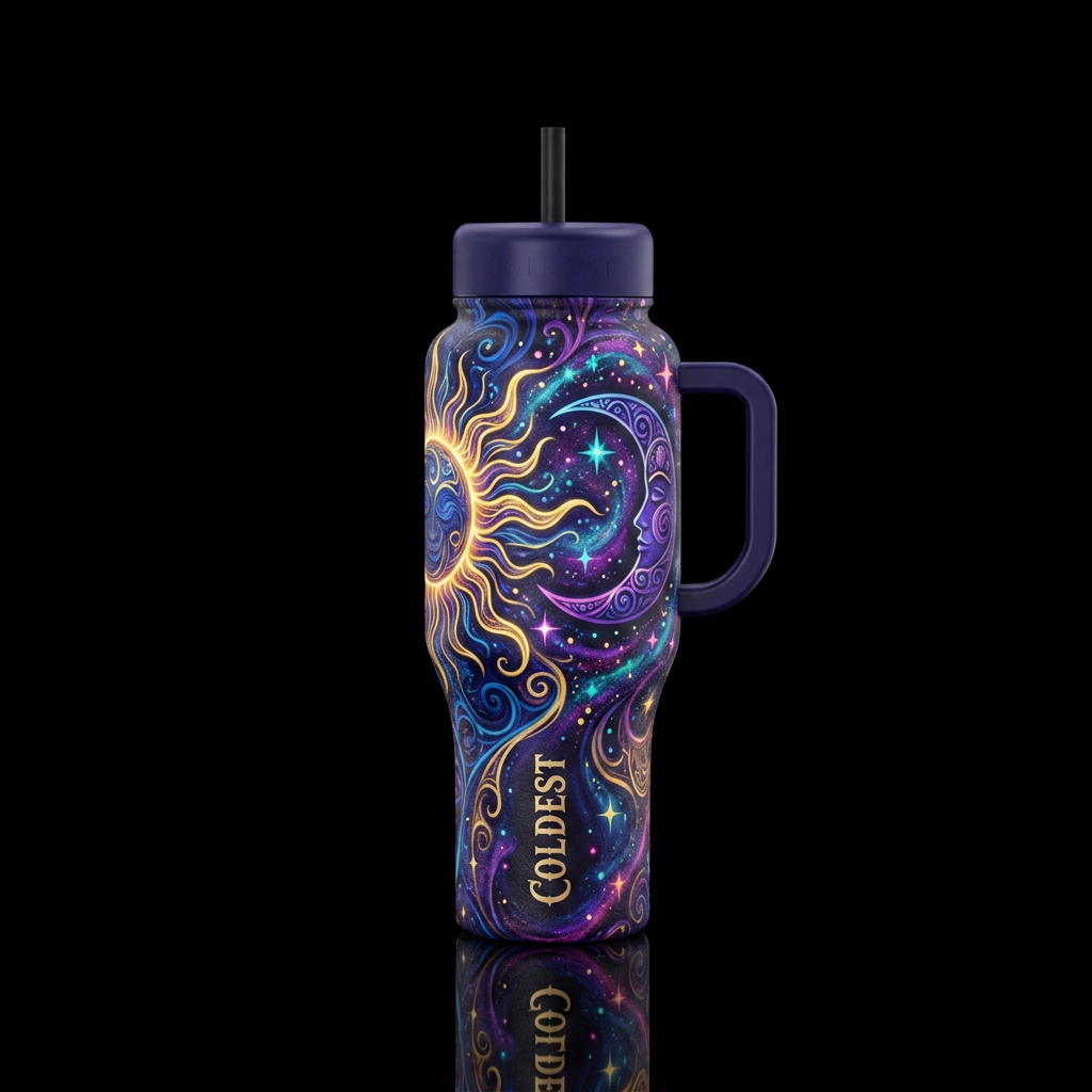 Sun Moon & Stars water bottle design