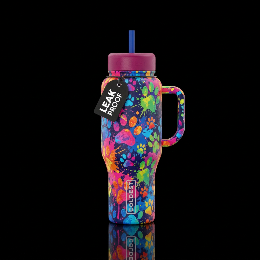 Splatter Paws water bottle design