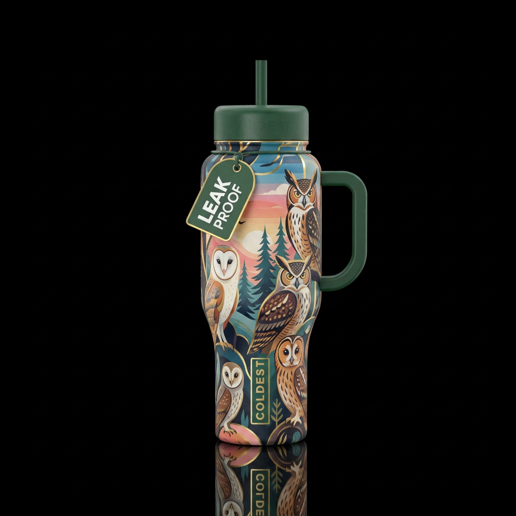Owls at Dawn water bottle design