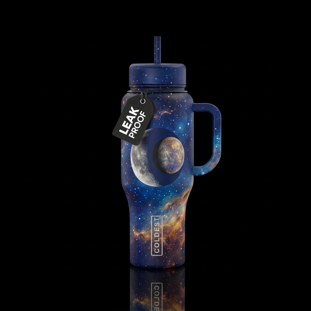 The Moon and Mercury water bottle design