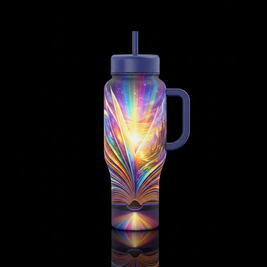 The Open Book, book open with pages fully fanned o... water bottle design