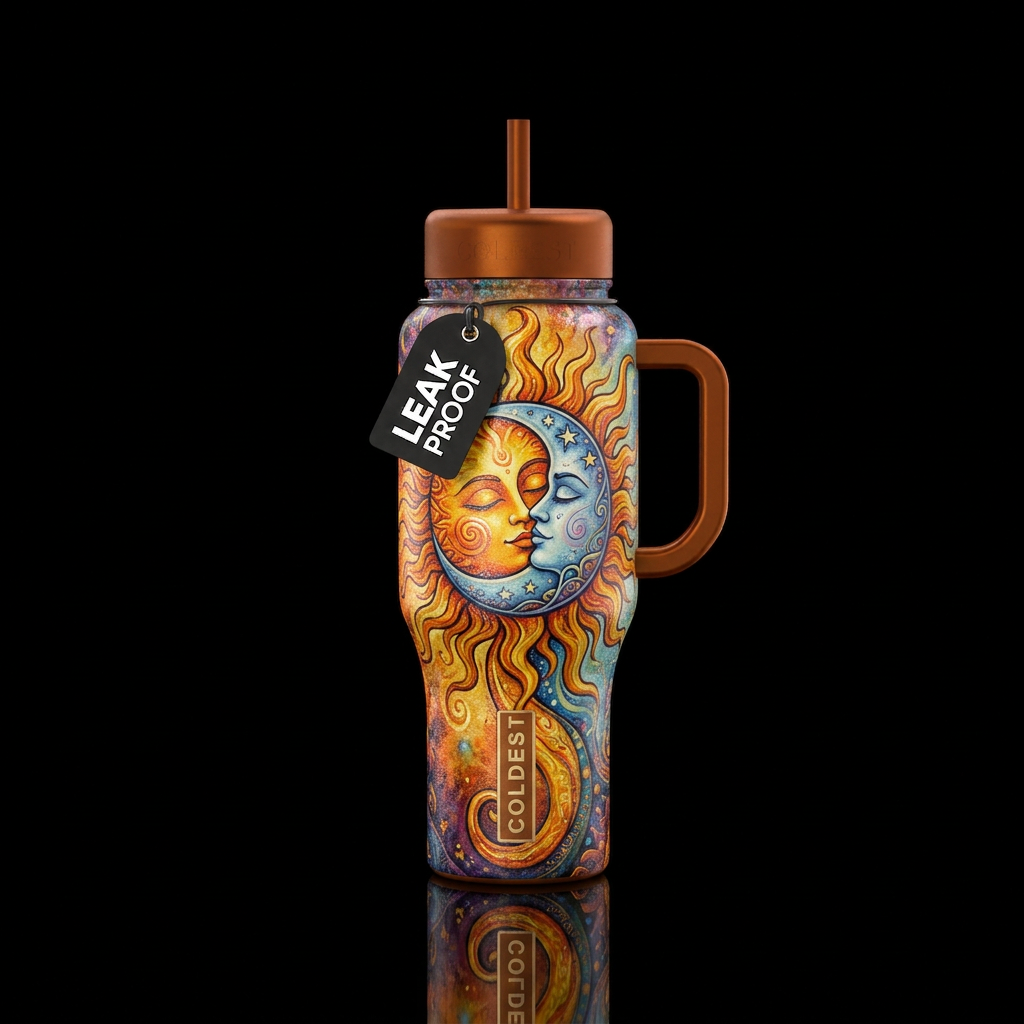 Sun and Moon Kissing the Sky water bottle design