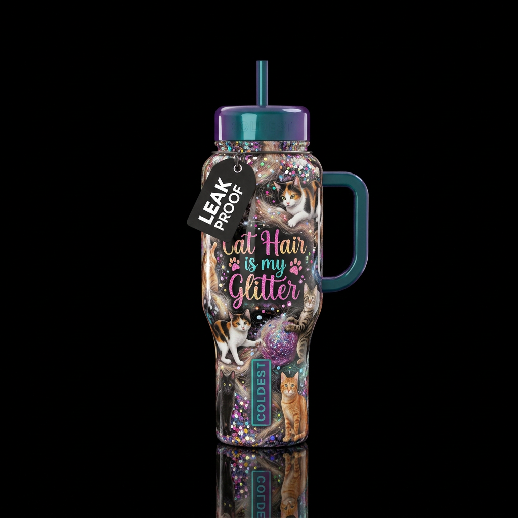 Cat Hair is my Glitter, cats, messy, cat hair, gli... water bottle design