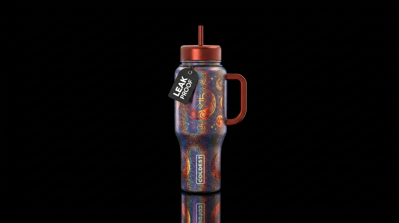 Firey Harvest Moon water bottle design