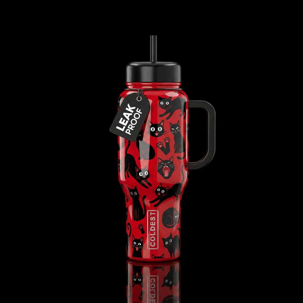 Black Cat Chaos water bottle design