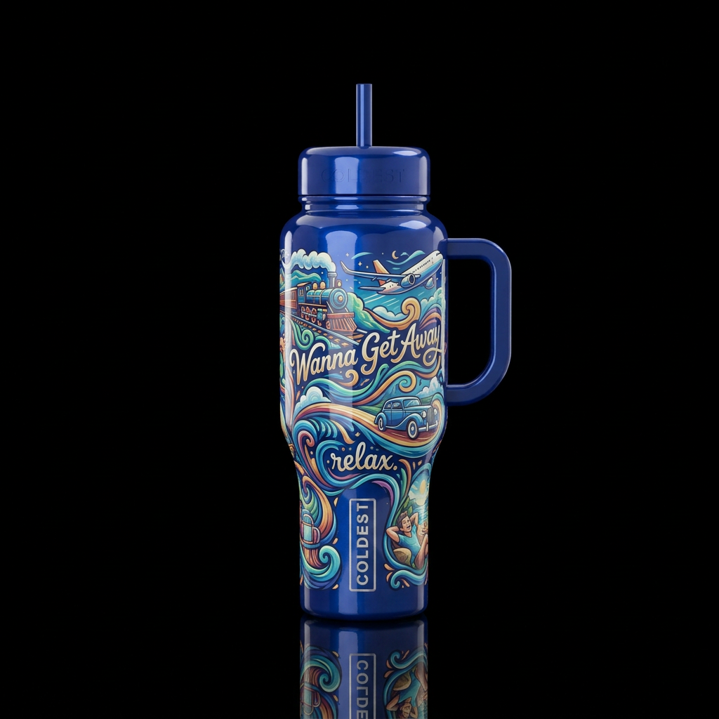 Wanna Get Away water bottle design